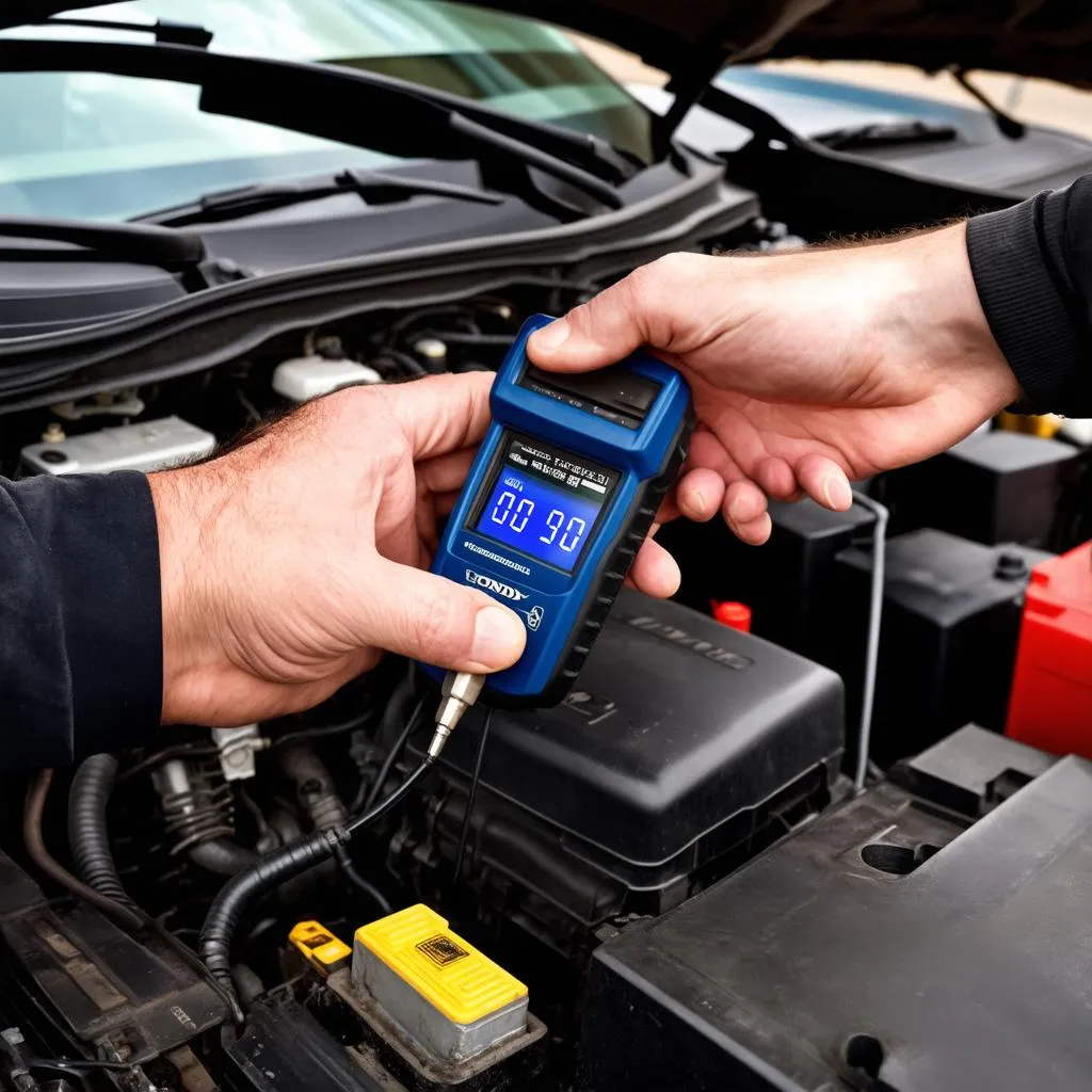 Mechanic using OBD scanner