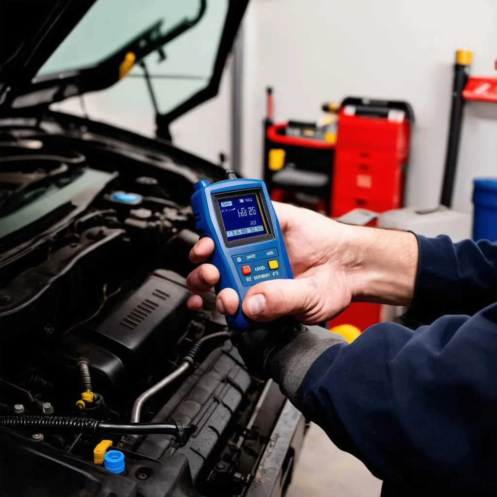 Mechanic using OBD2 scanner