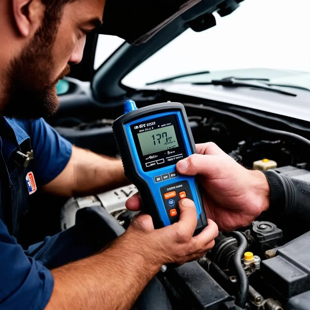 Mécanicien utilisant un scanner OBD2