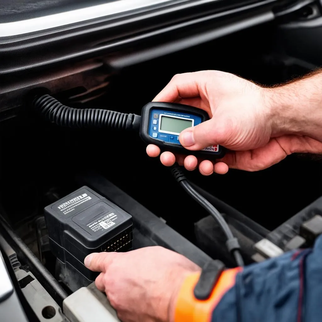 Mechanic using OBD2 Scanner