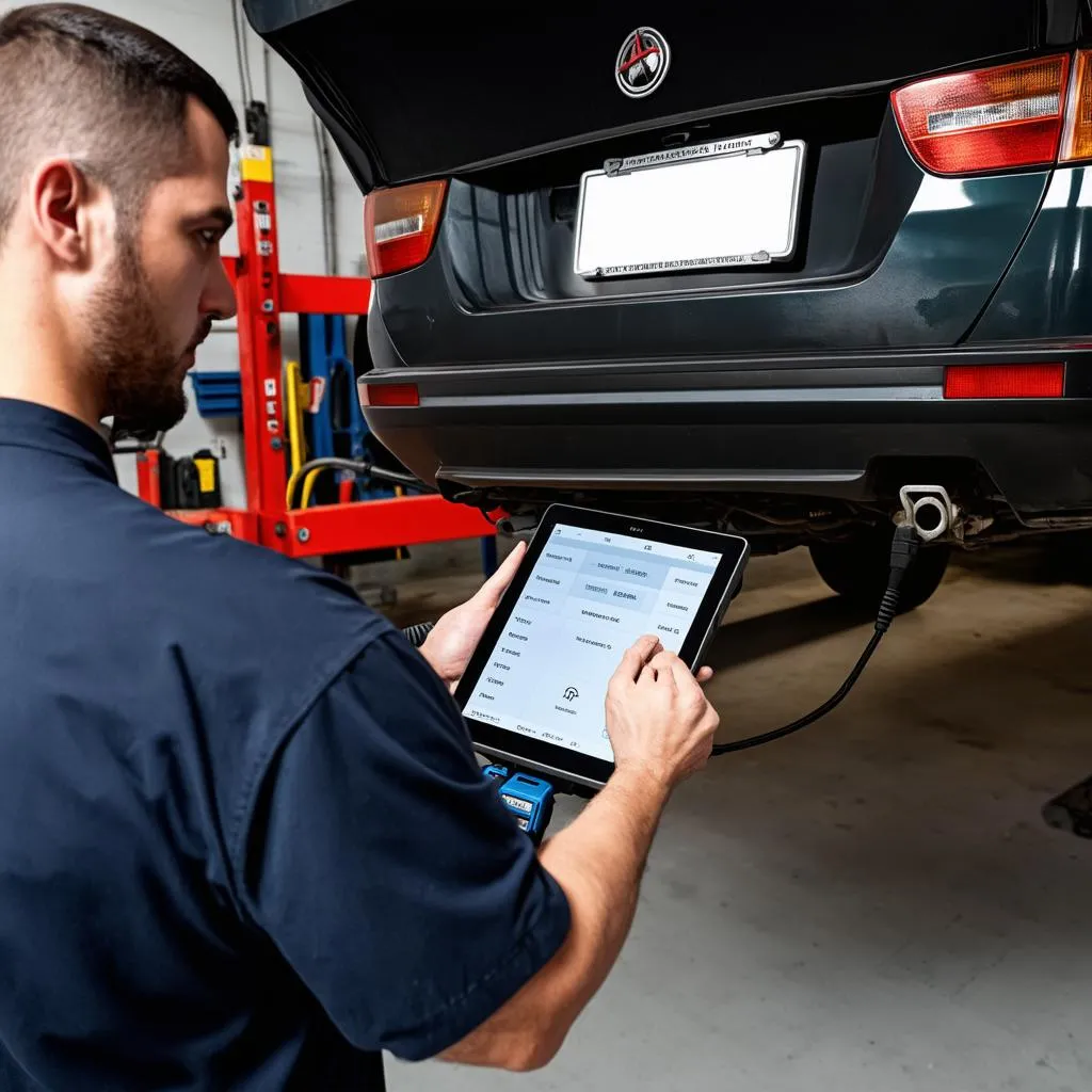 Mechanic Using Tablet to Diagnose Car