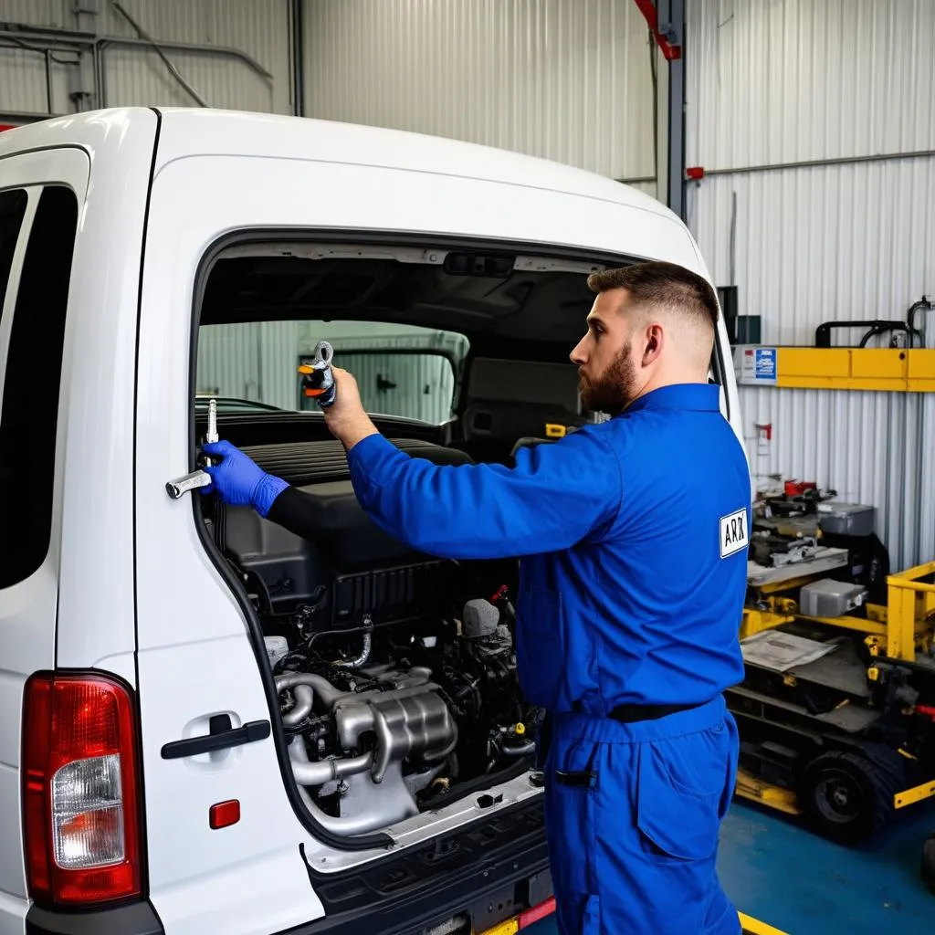 Mechanic working on a Sprinter van