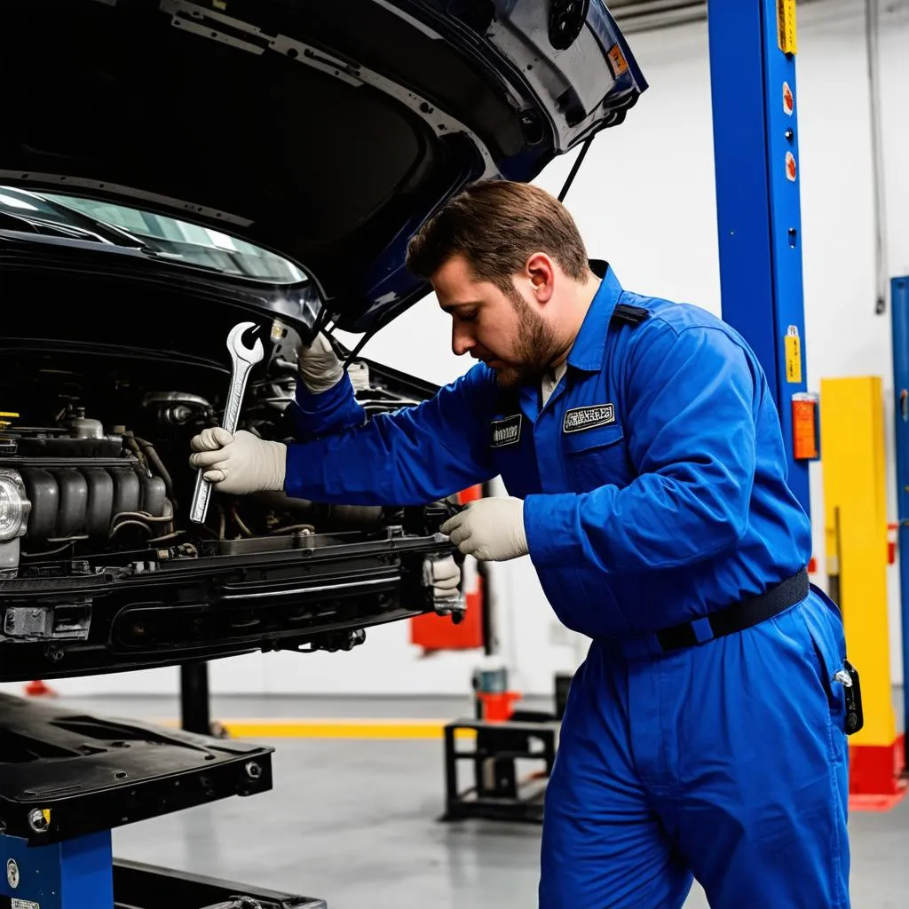 Mechanic Working on Car