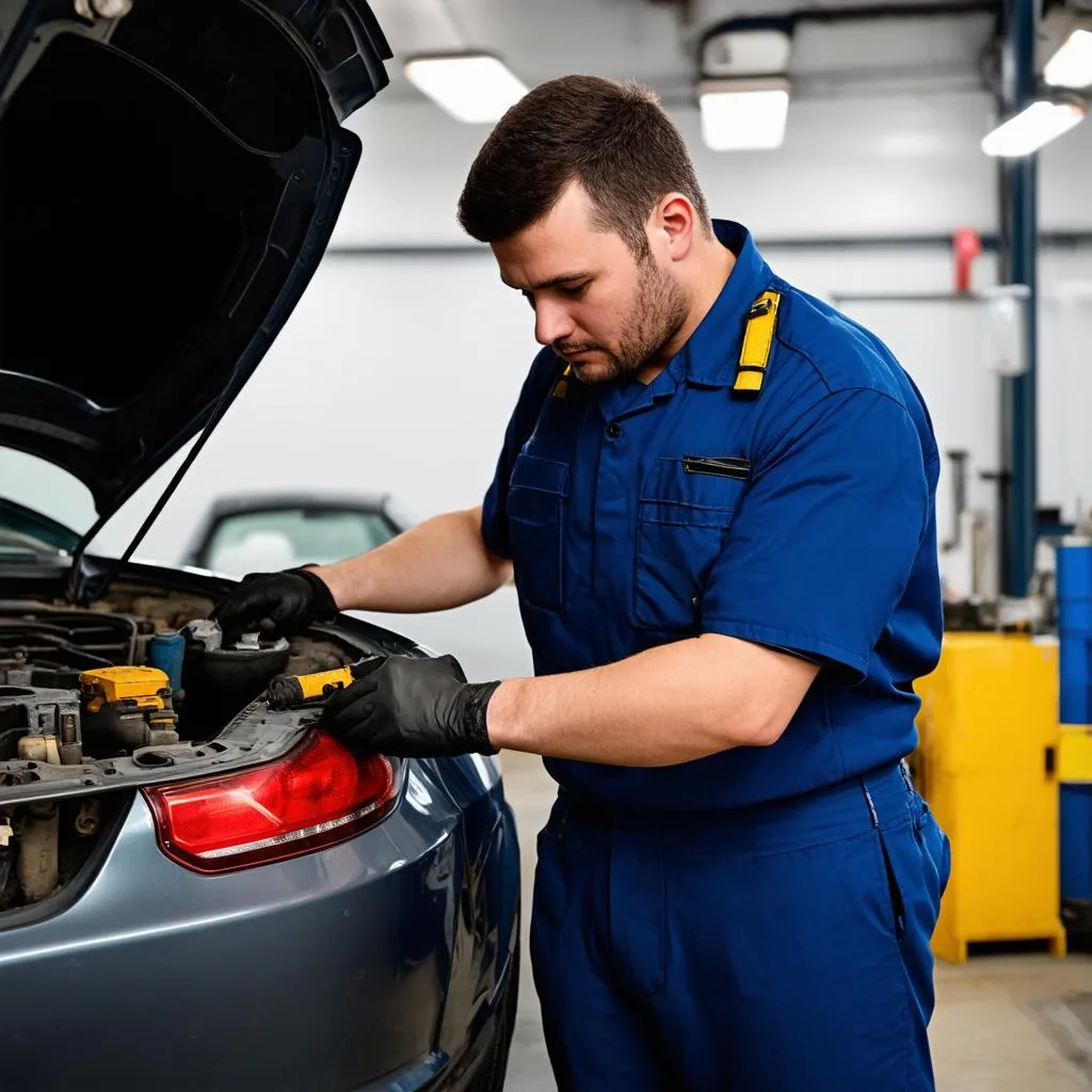 Mécanicien Travaillant sur une Voiture