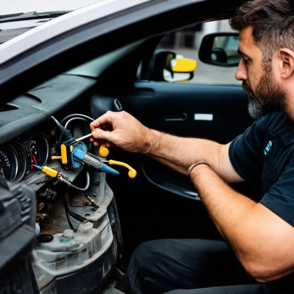 Mécanicien travaillant sur une voiture