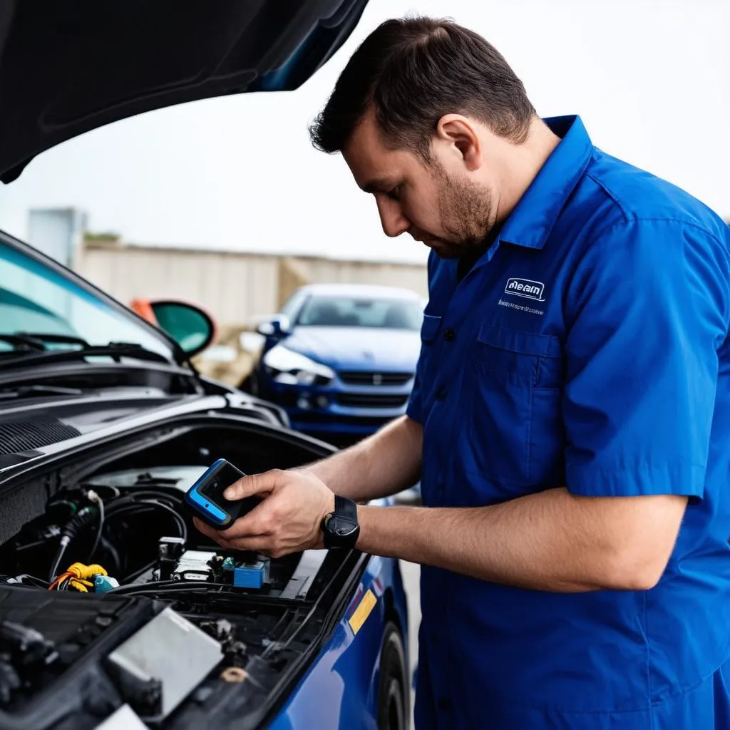 Mechanic working on a car's electrical system