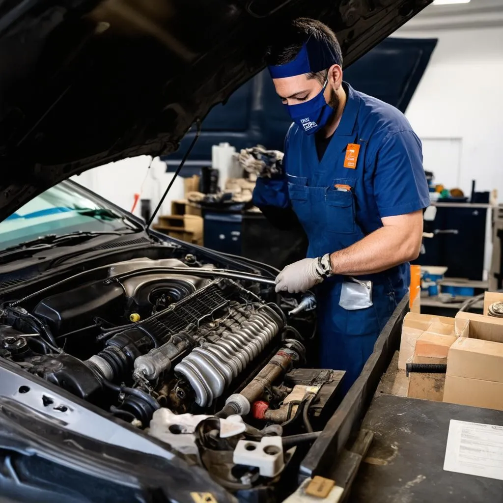 Mécanicien travaillant sur une voiture