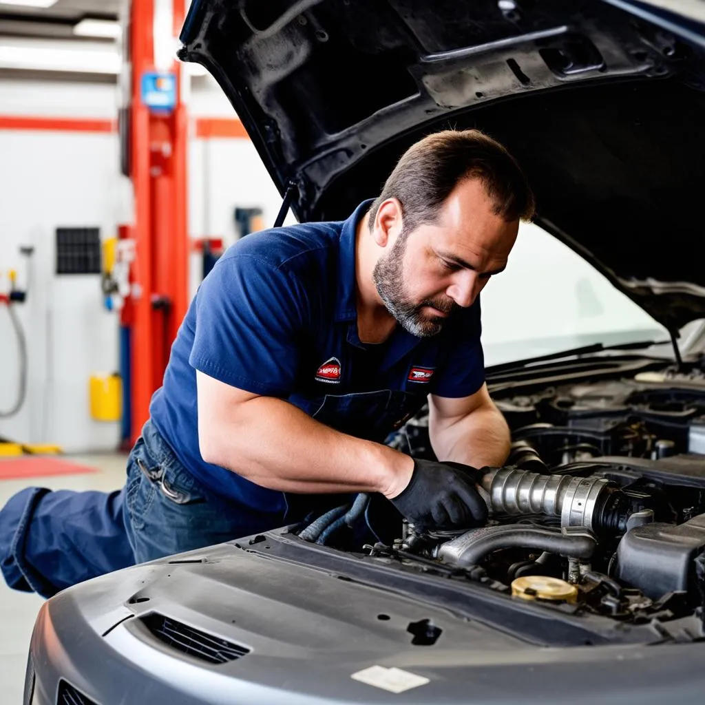 mécanicien travaillant sur une voiture