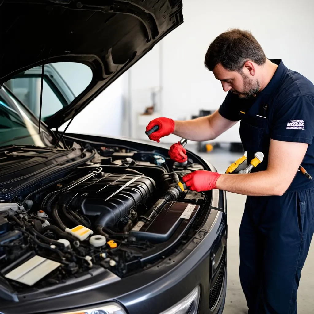 Mechanic working on car