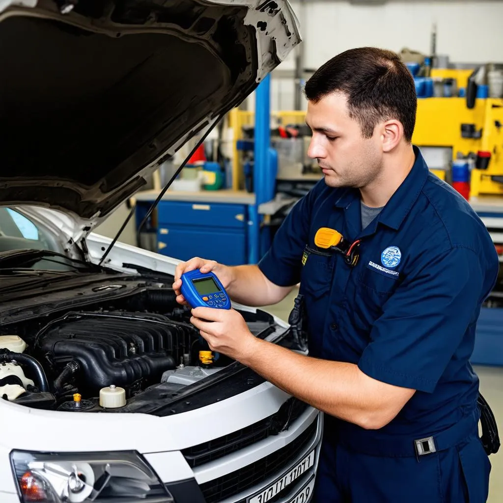 Mechanic working on car