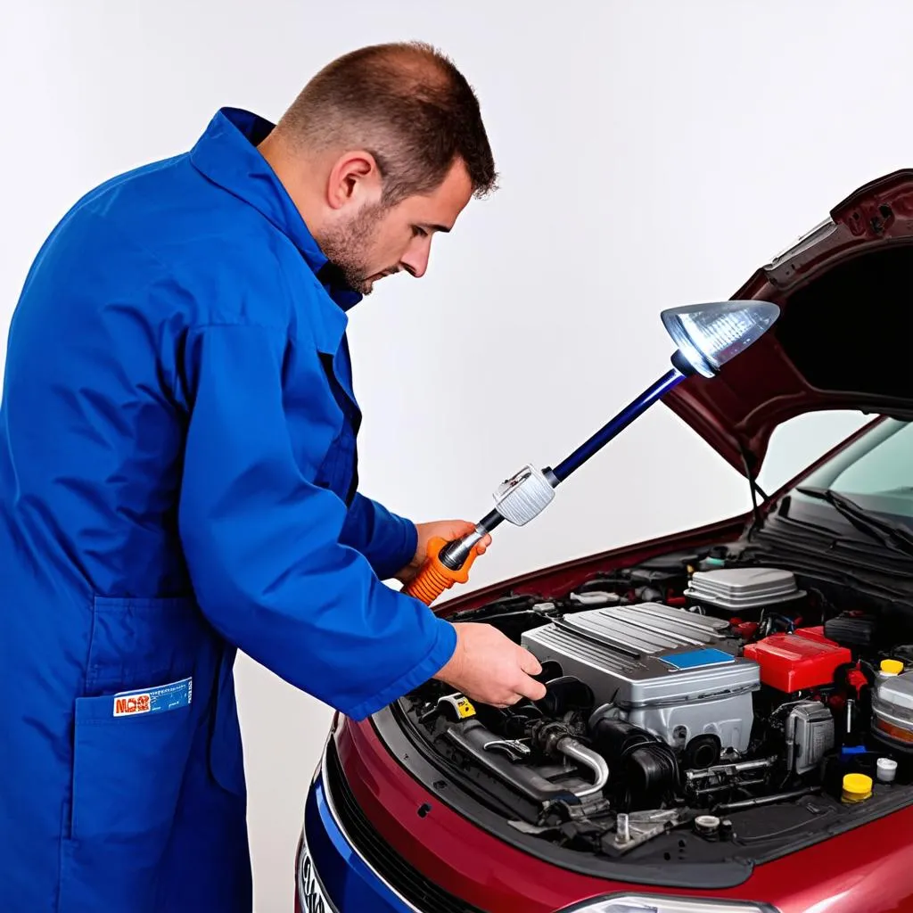 Mécanicien travaillant sur une voiture