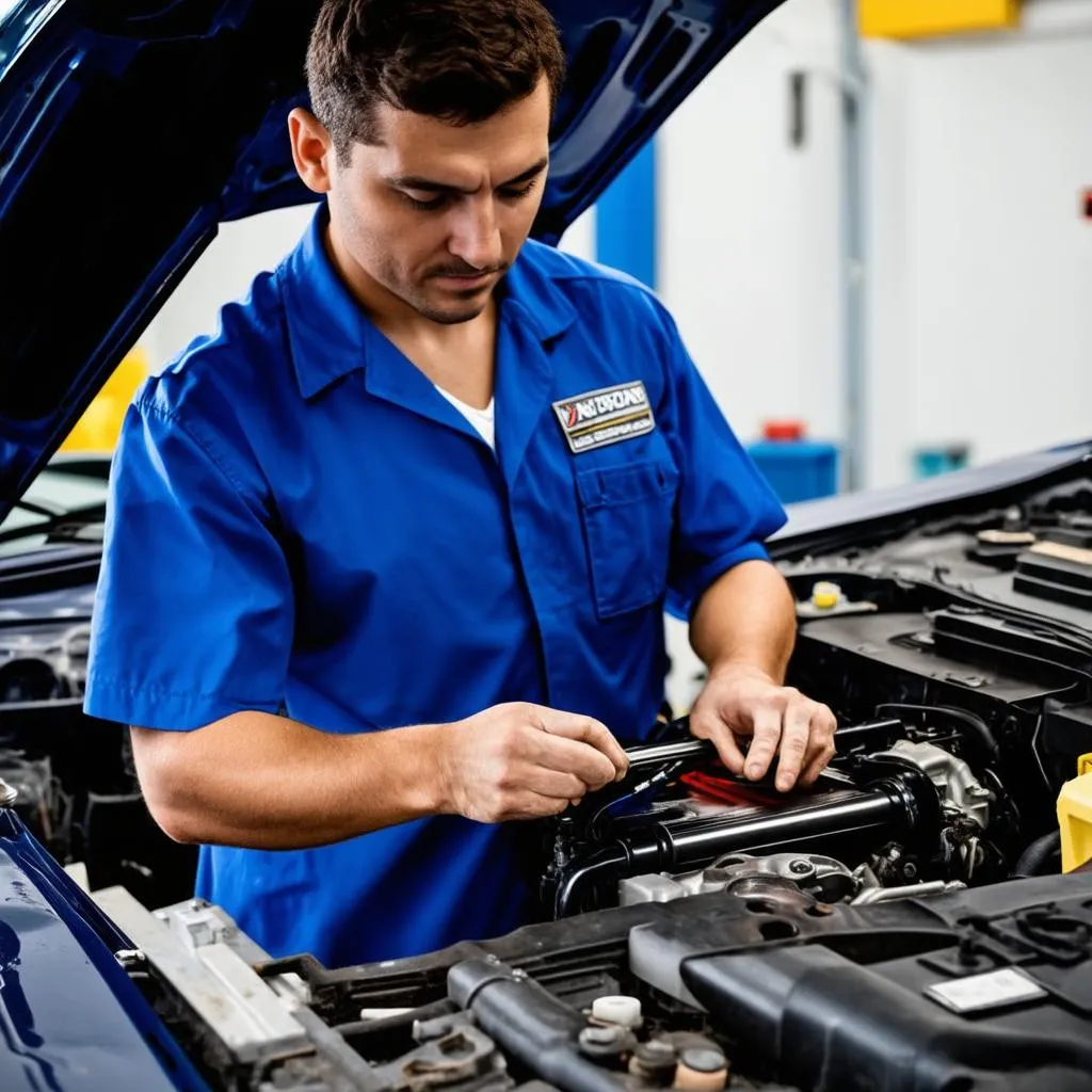 Mechanic working on a car