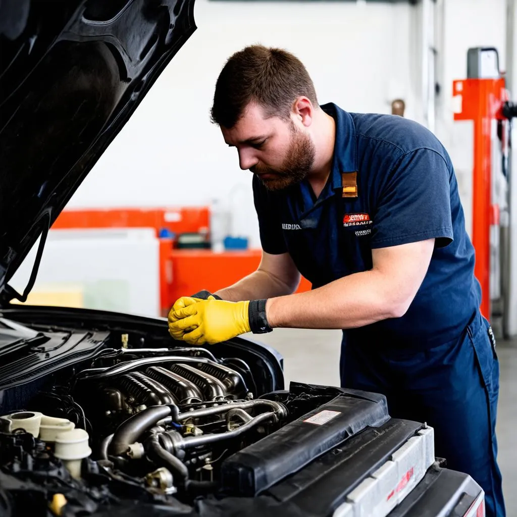 Mécanicien travaillant sur une voiture