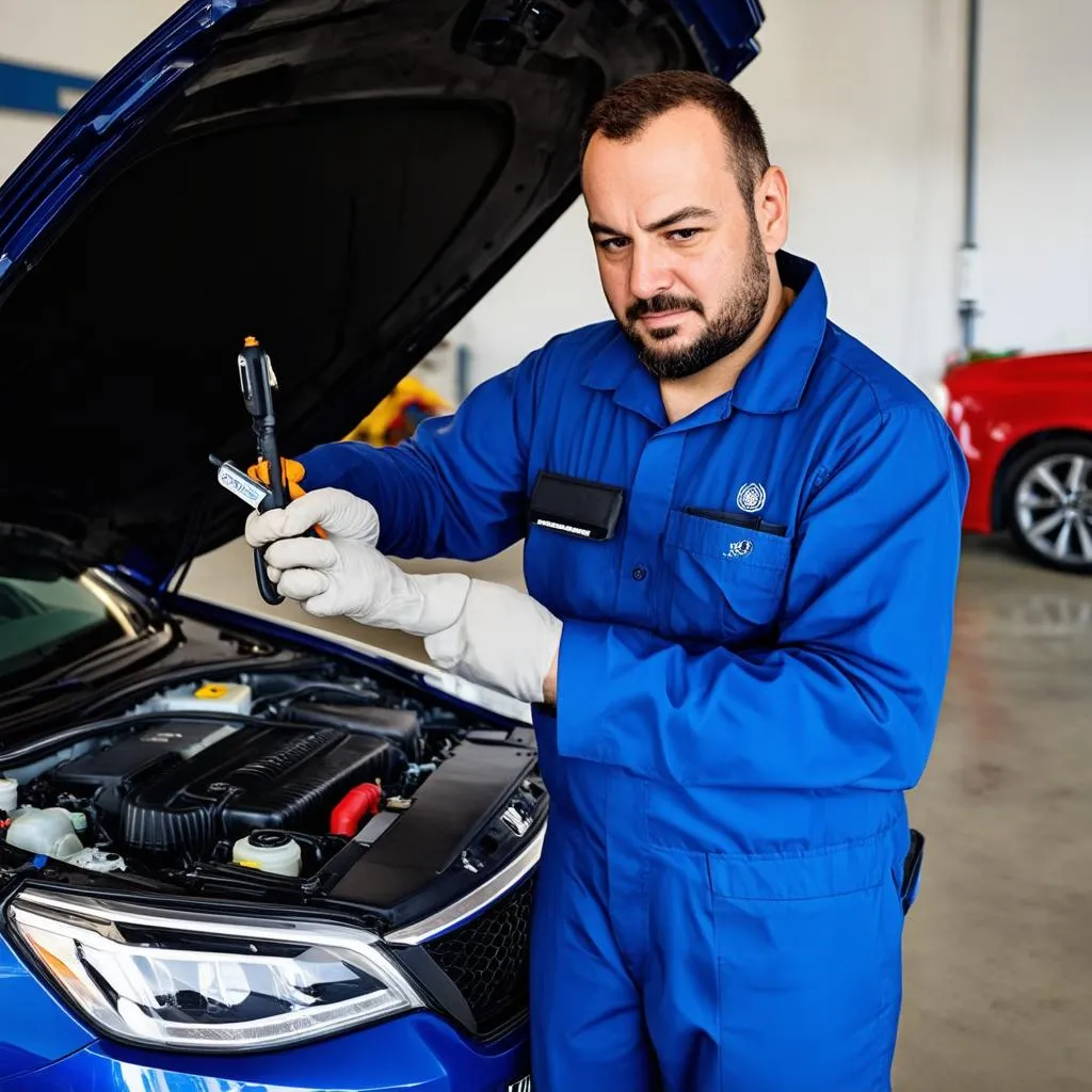 Mécanicien travaillant sur une voiture