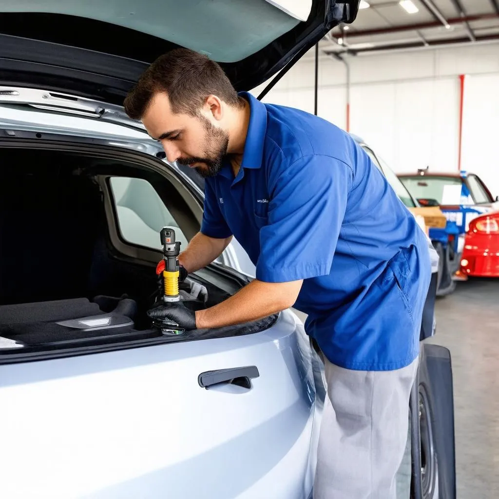 Mécanicien travaillant sur une voiture