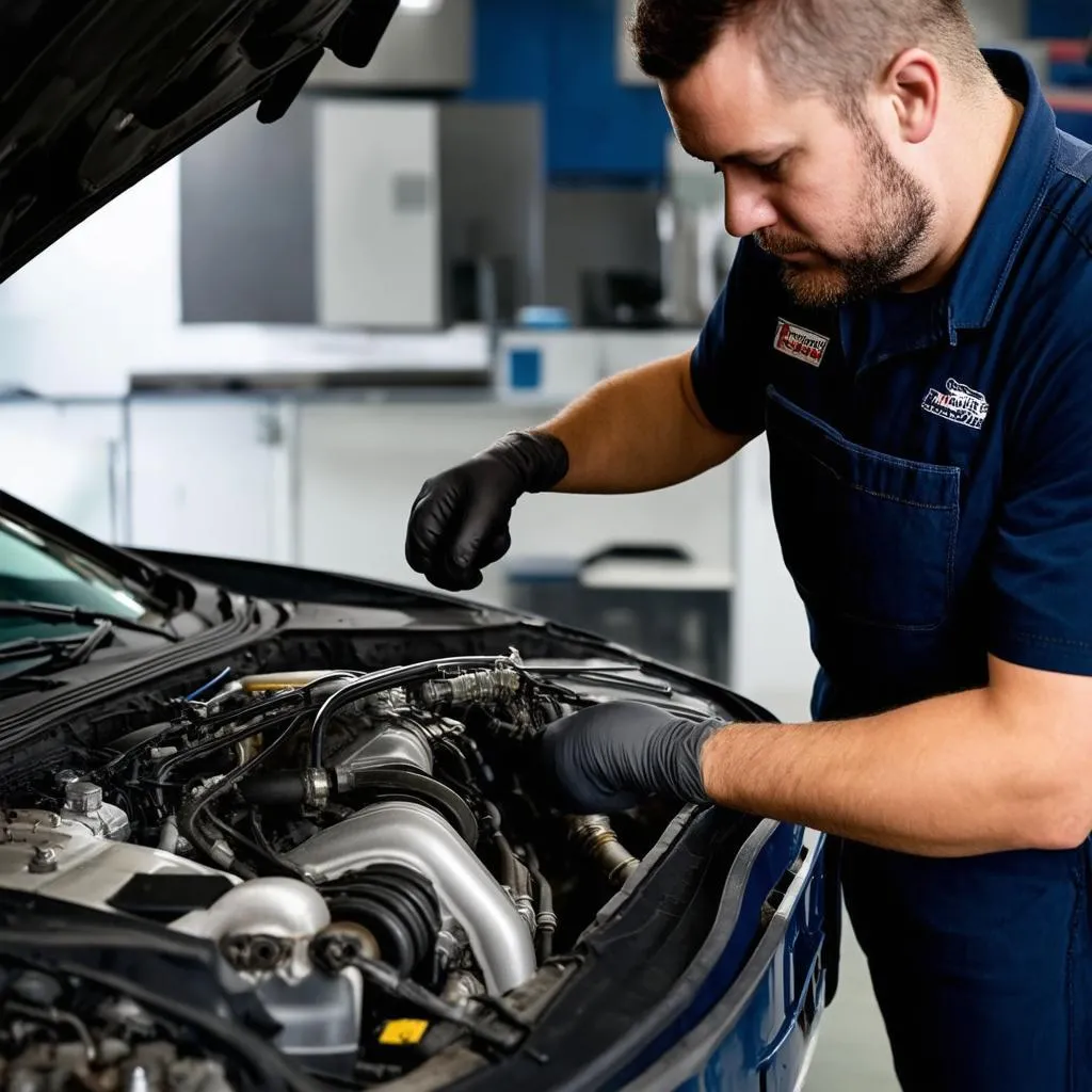 Mécanicien travaillant sur une voiture