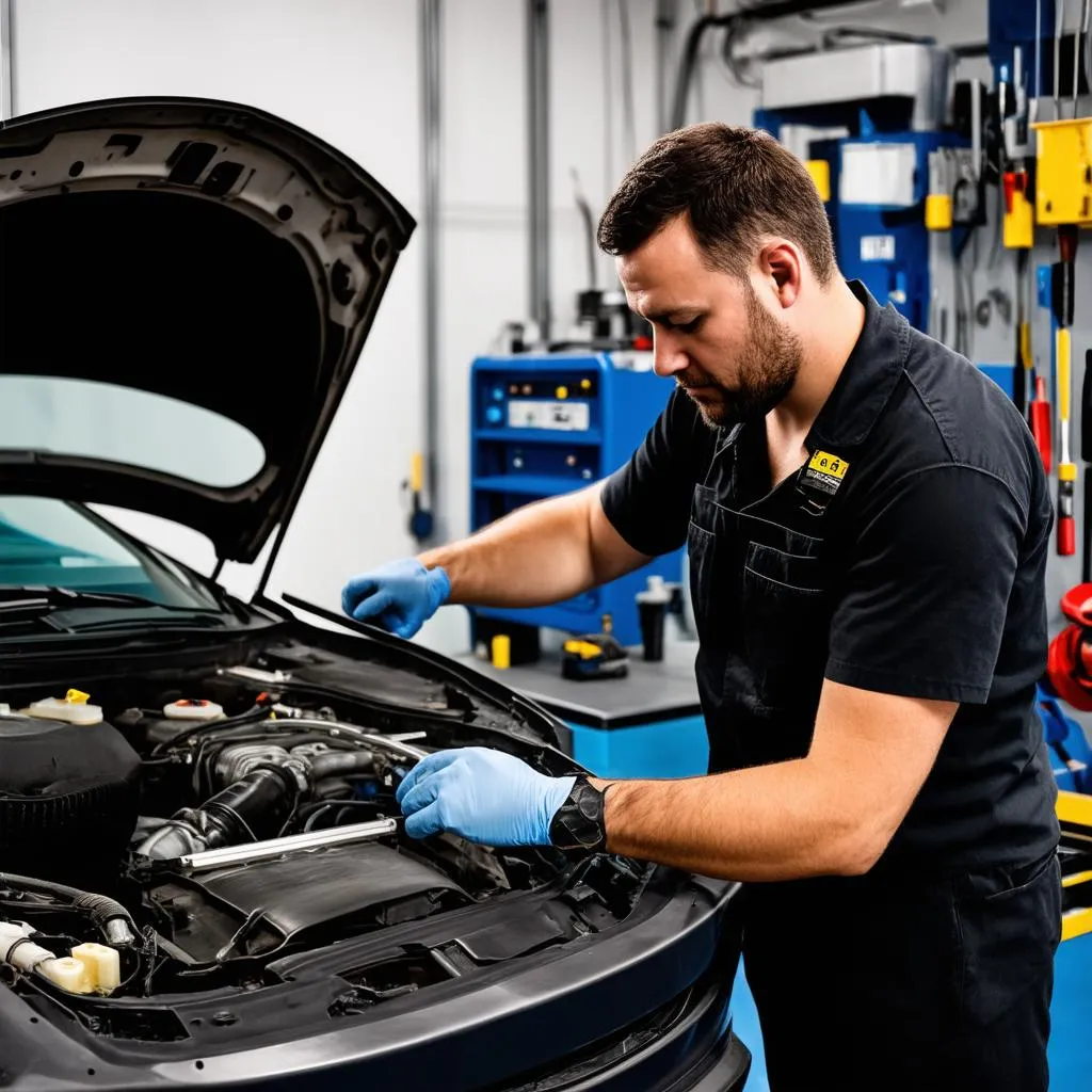 Mécanicien travaillant sur le BCM d'une voiture