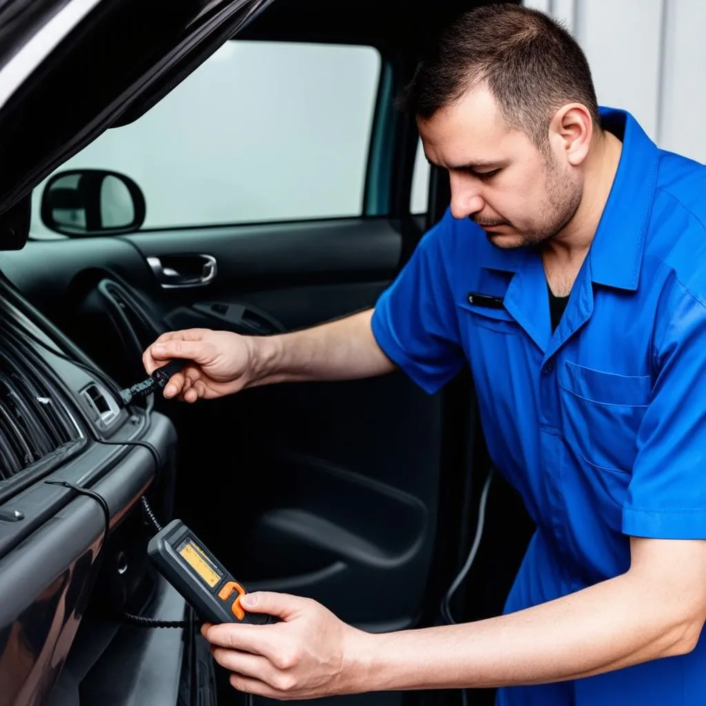 Mechanic Working on Car Diagnostics