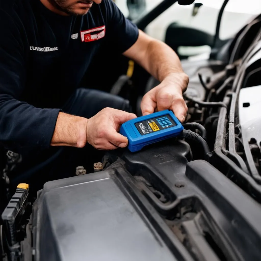 Mechanic using a diagnostic tool