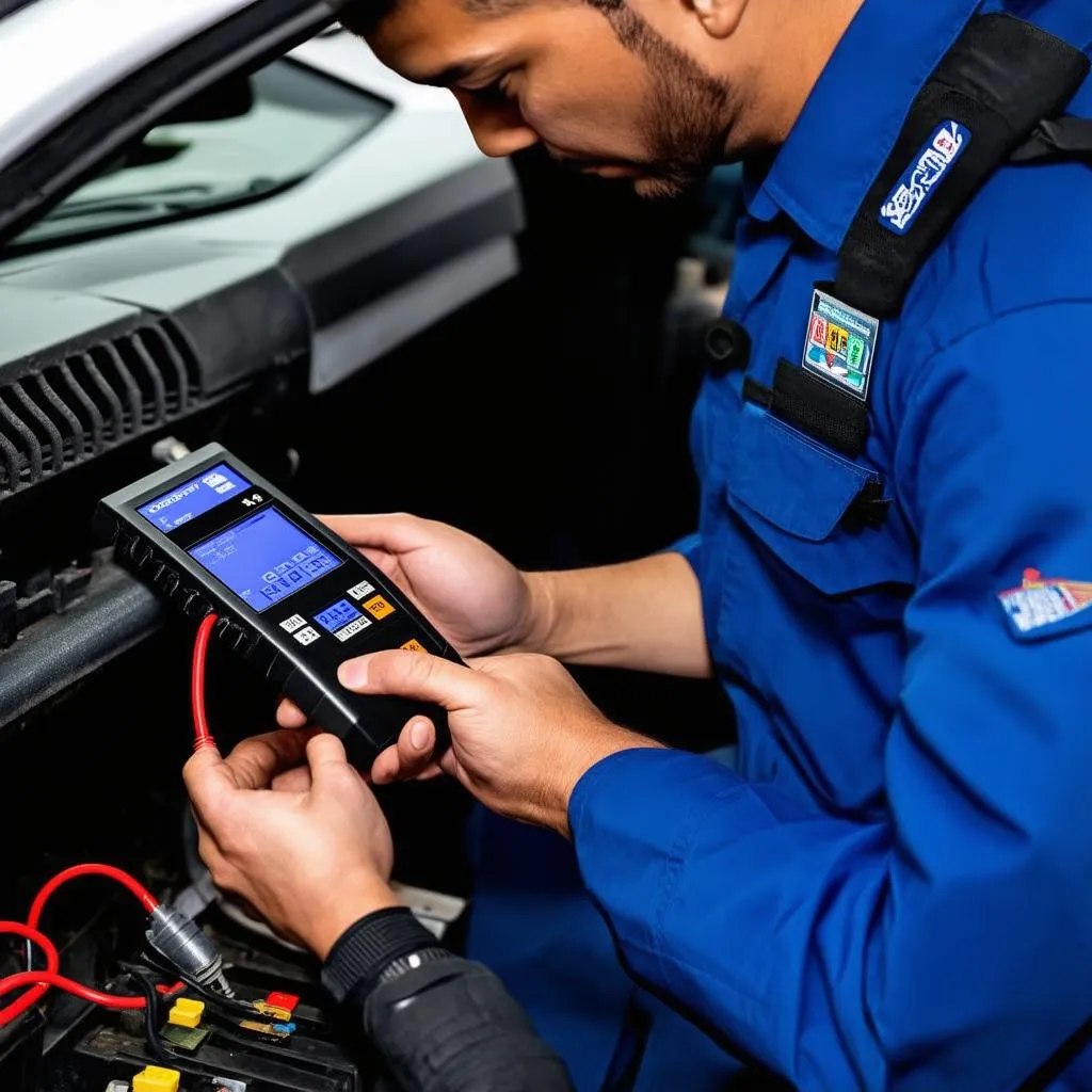 Mechanic Working on Car Electronics