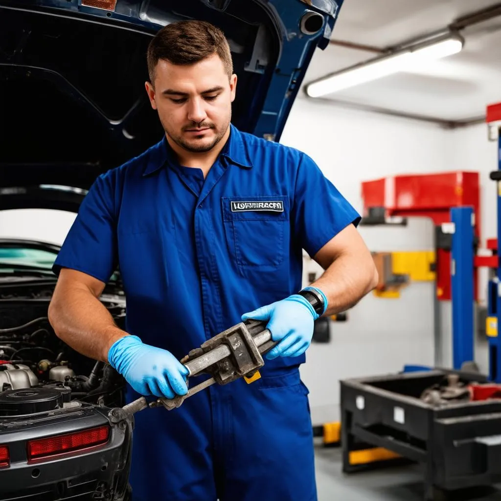 Mécanicien travaillant sur un moteur de voiture