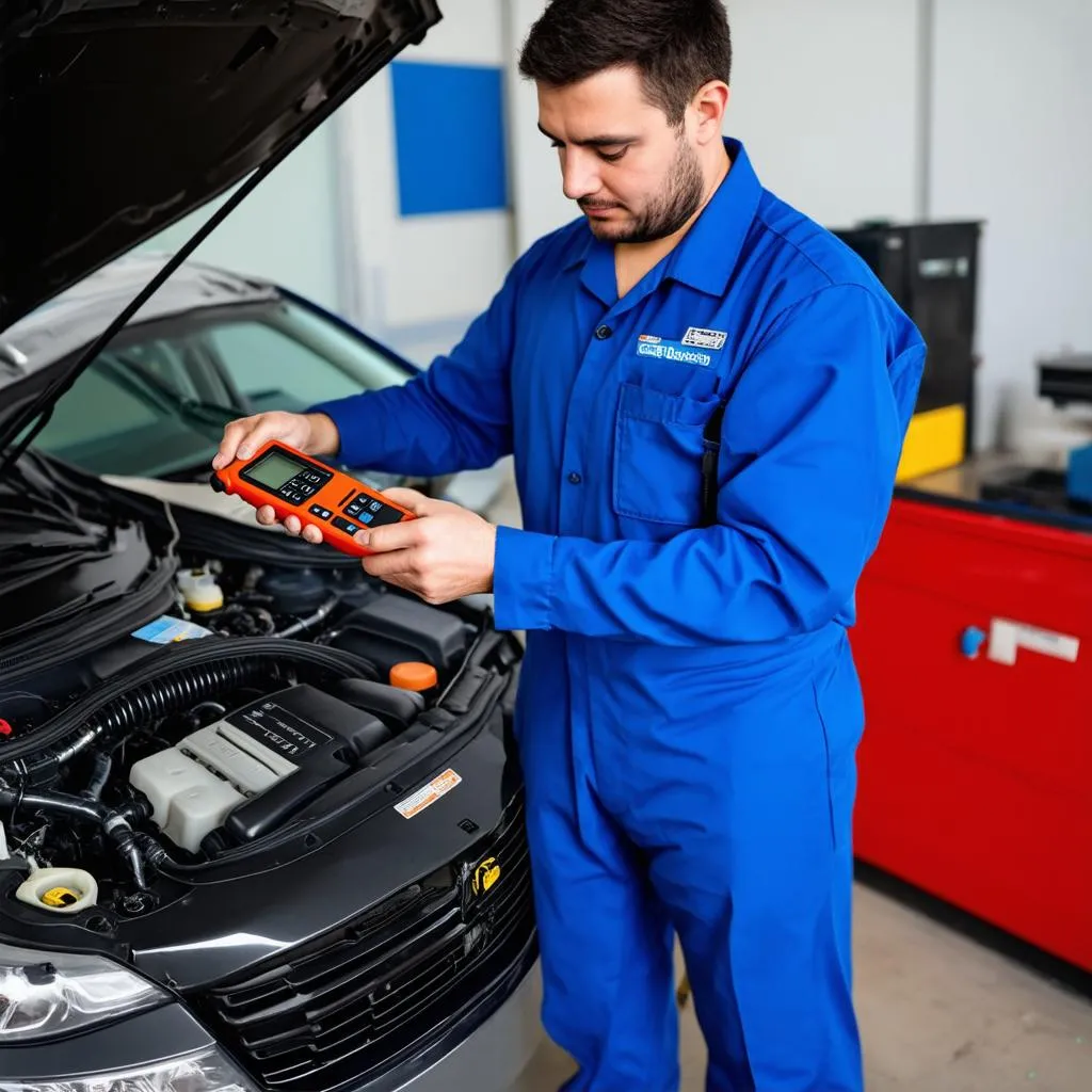 Mechanic working on car engine