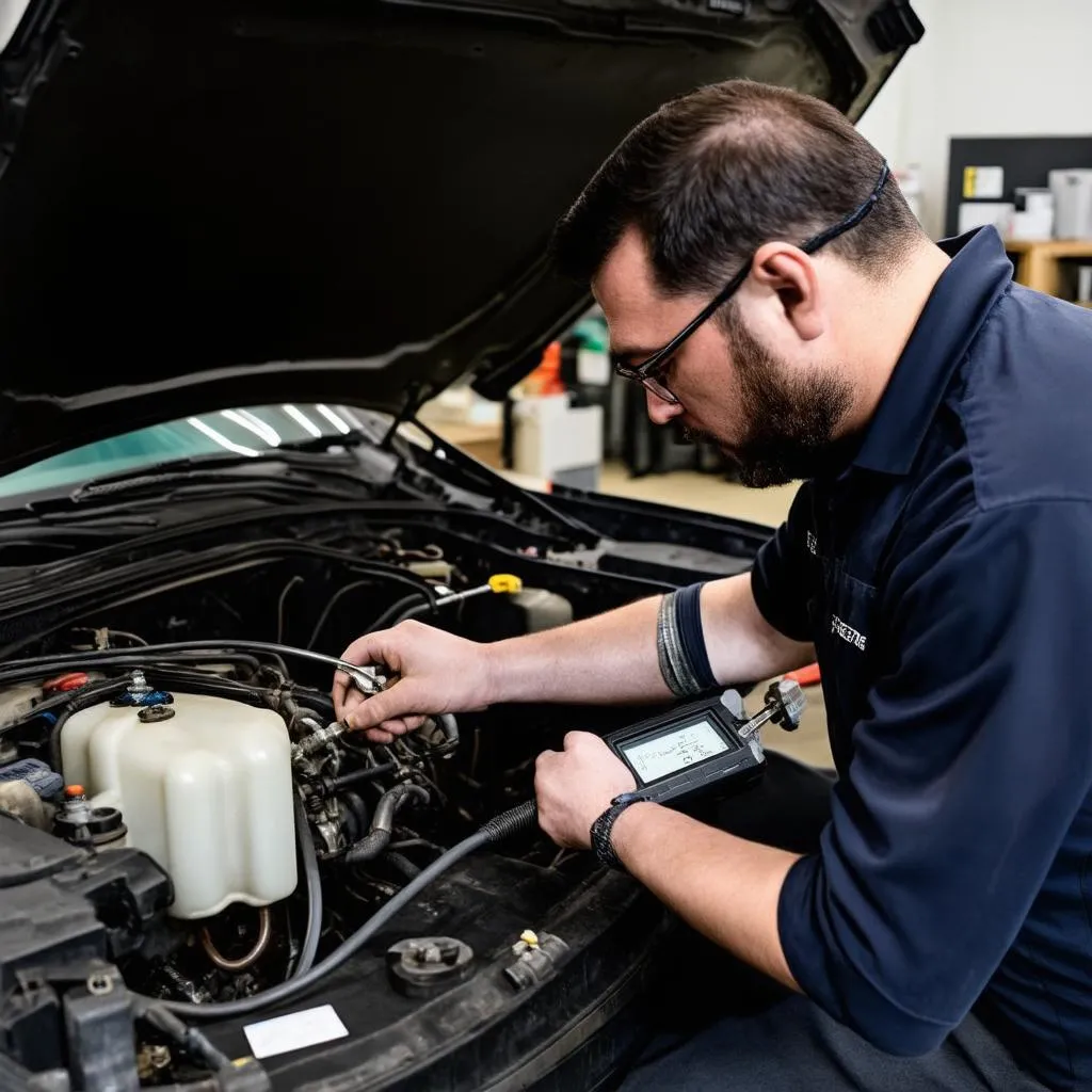 Mechanic Working on Car Engine