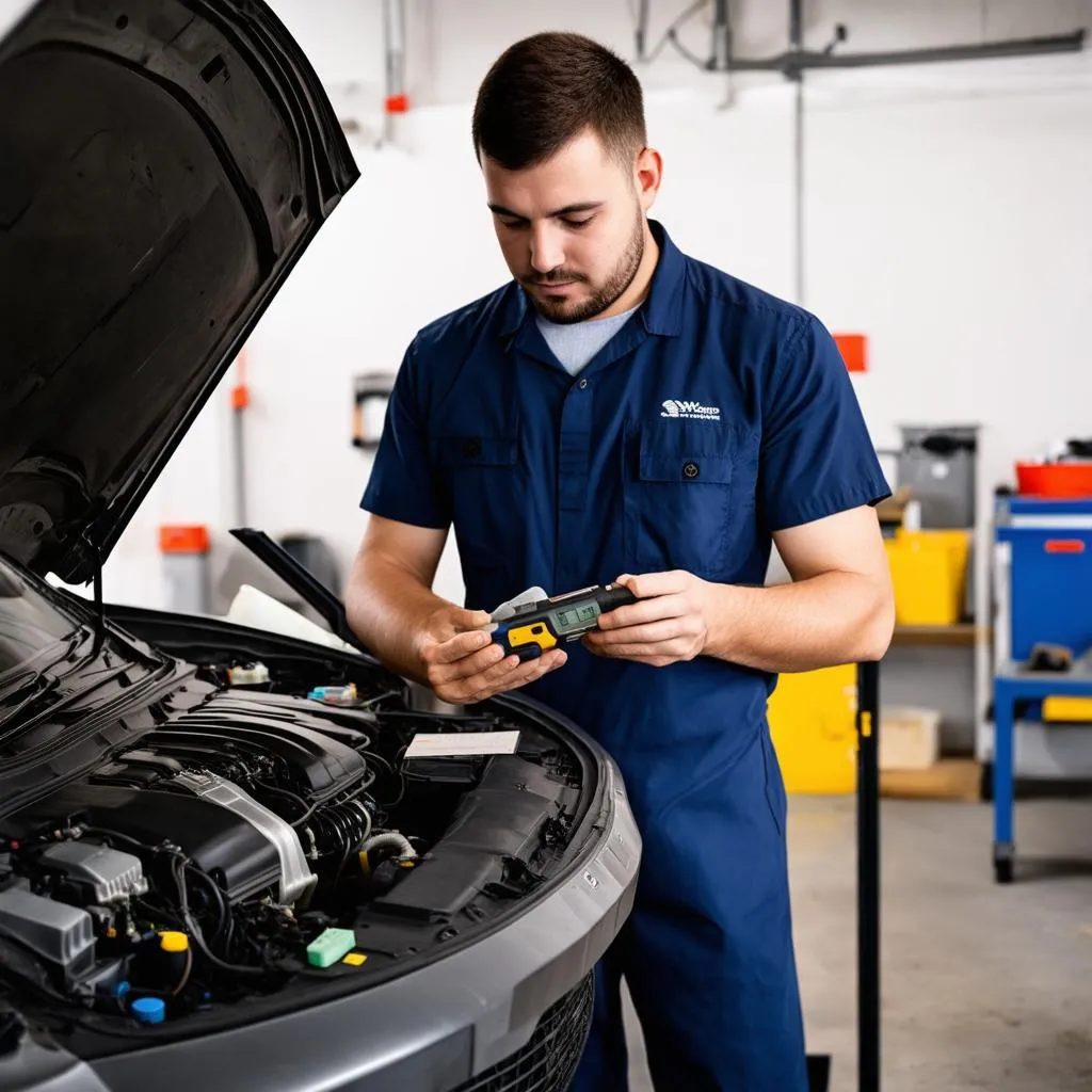 Mécanicien travaillant sur un moteur de voiture