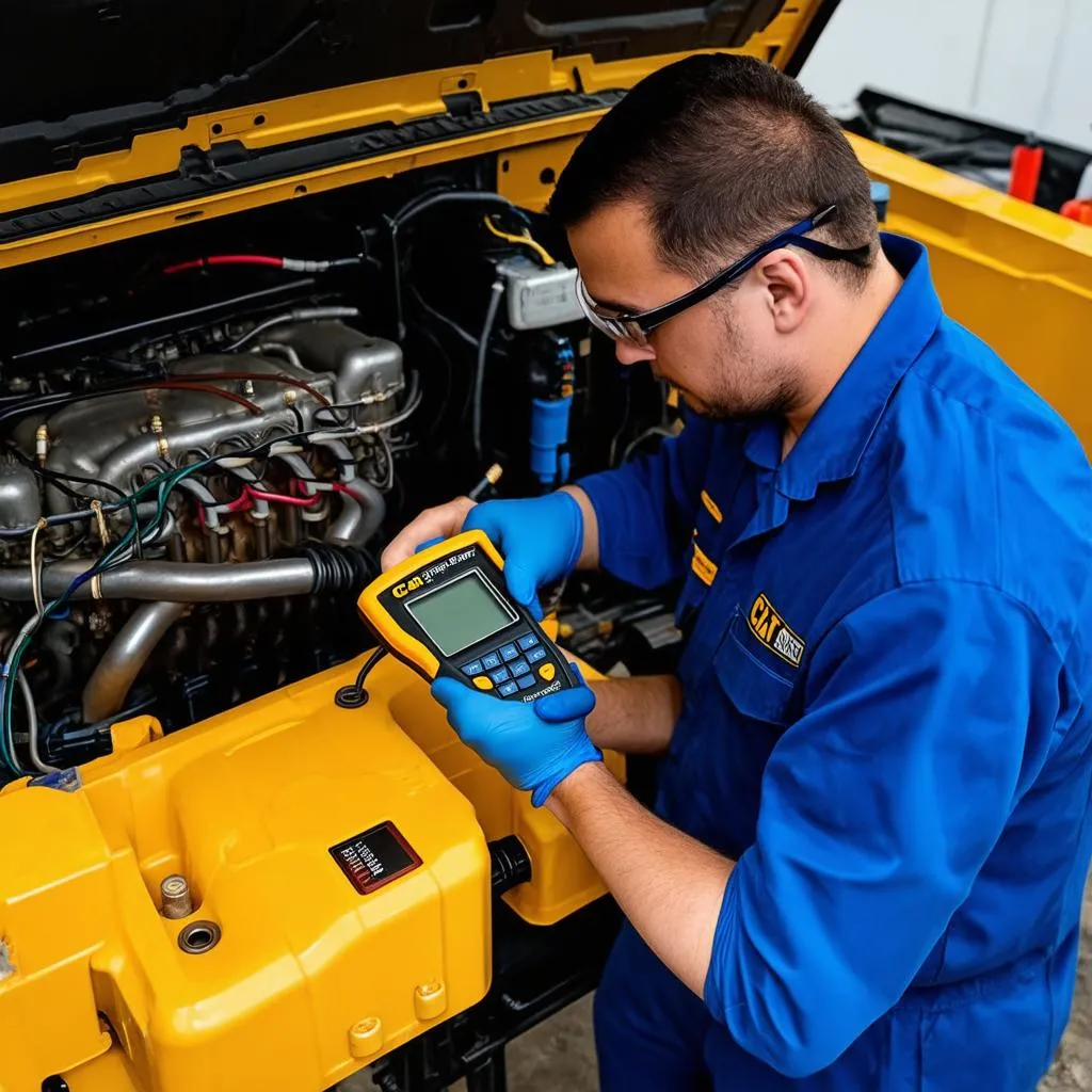 Mechanic Working on CAT C15 Engine