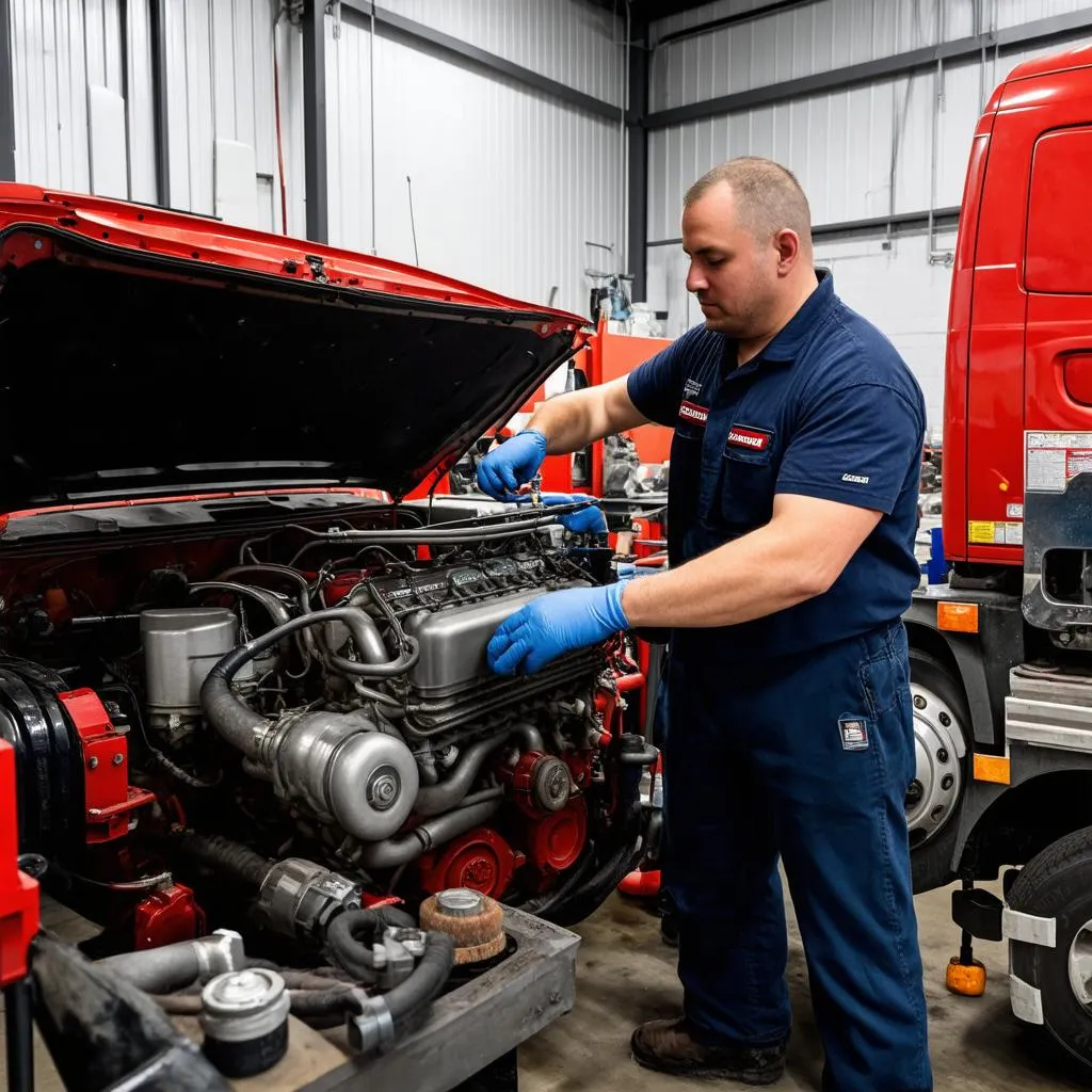 Mechanic working on Cummins ISX15 engine