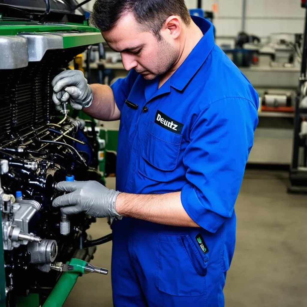 Mechanic working on Deutz engine