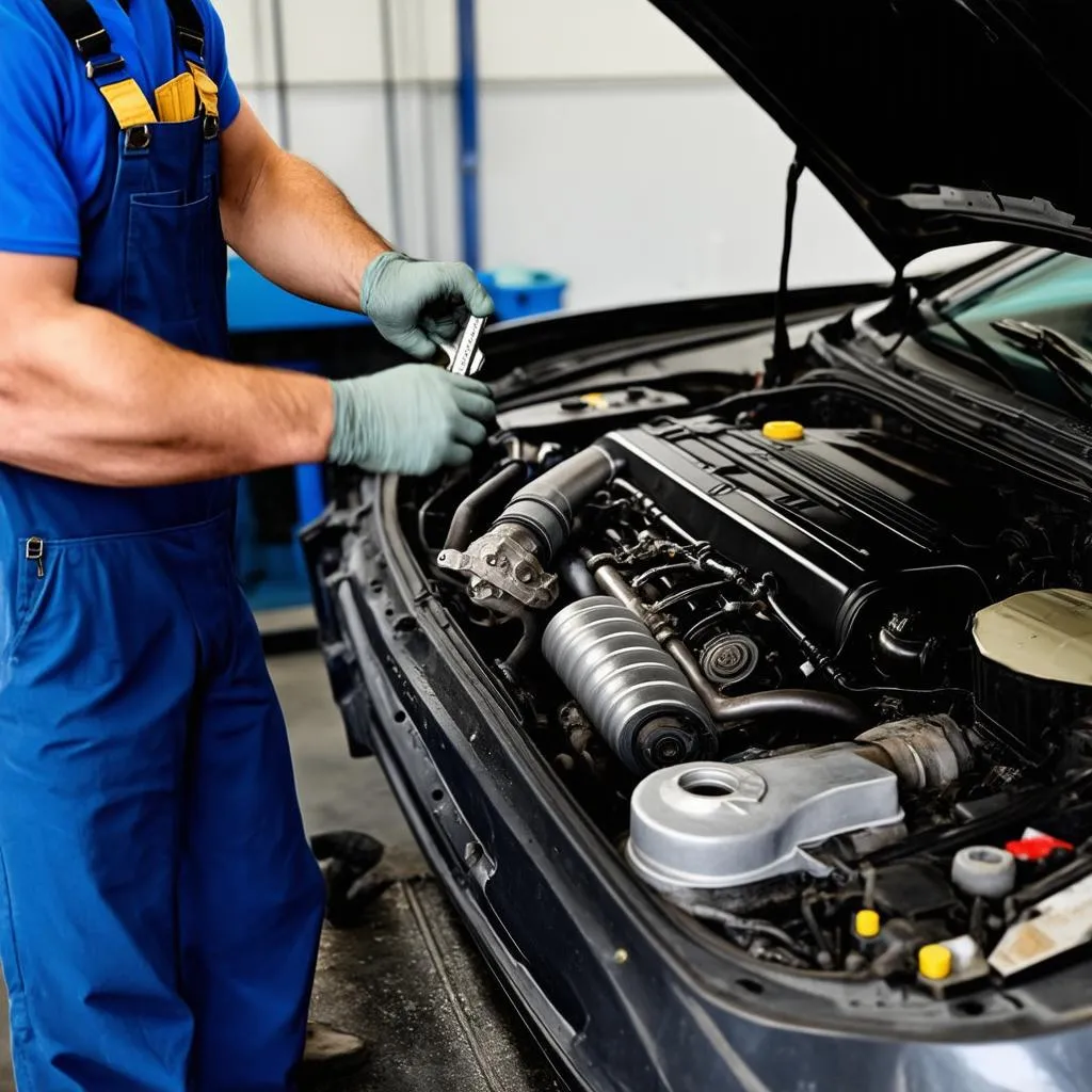 Mécanicien travaillant sur un moteur