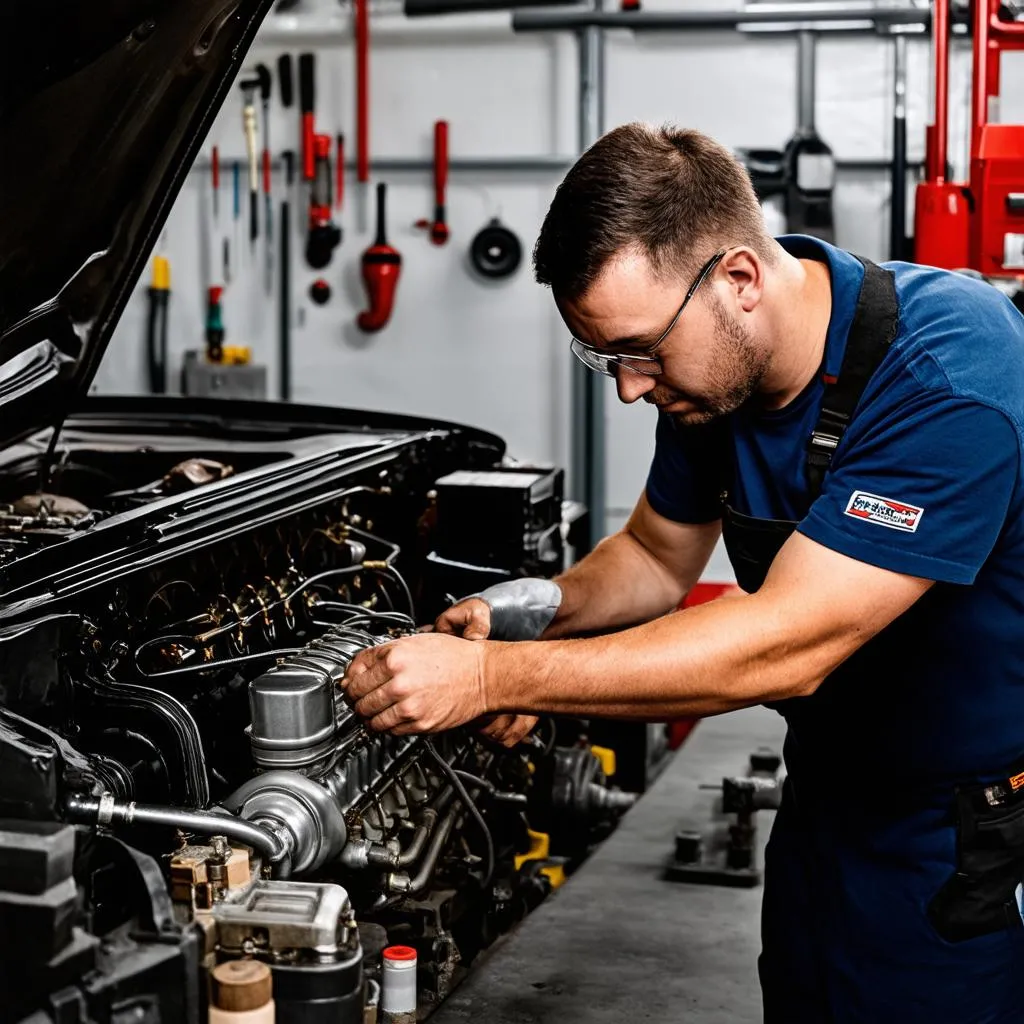 Mécanicien travaillant sur un moteur