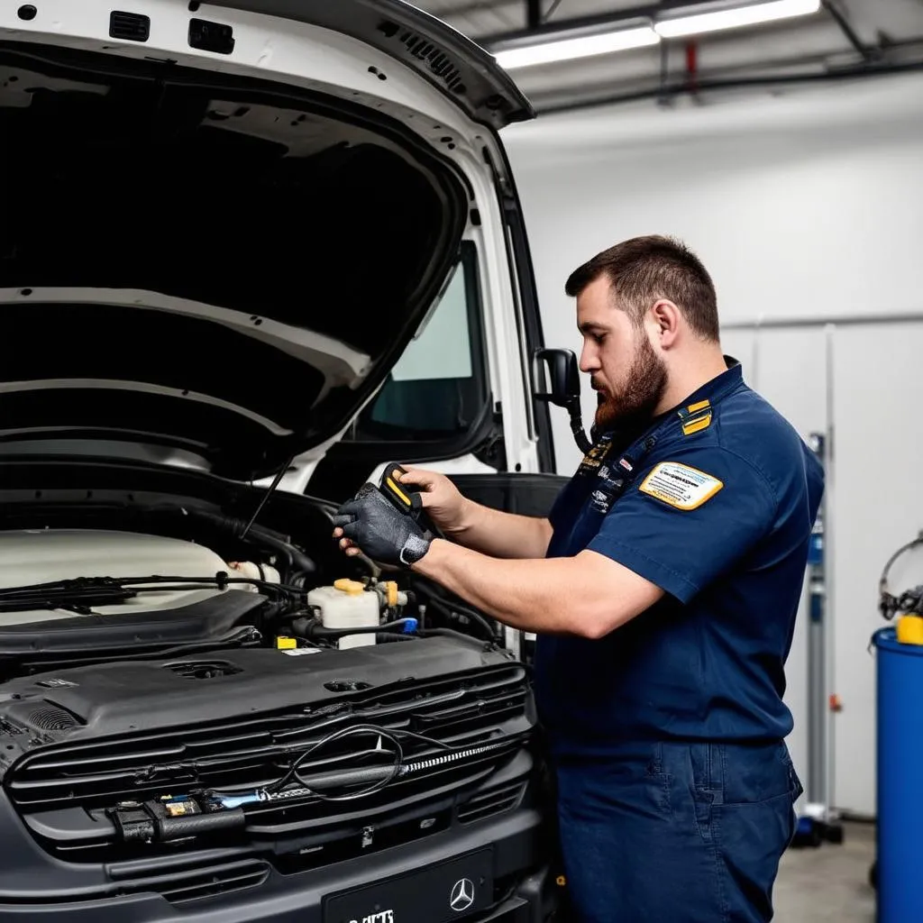 Mechanic Working on Sprinter Van