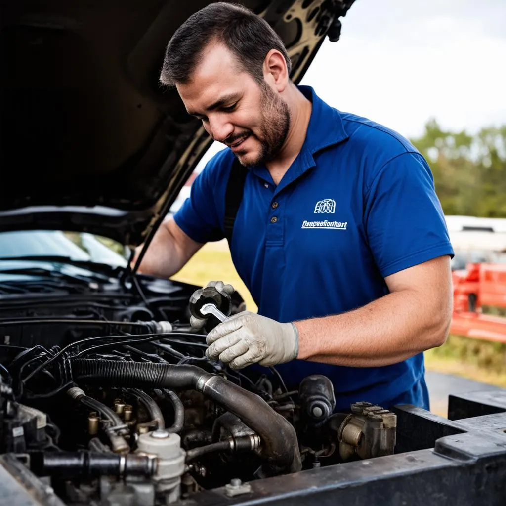 Mécanicien travaillant sur un moteur de camion