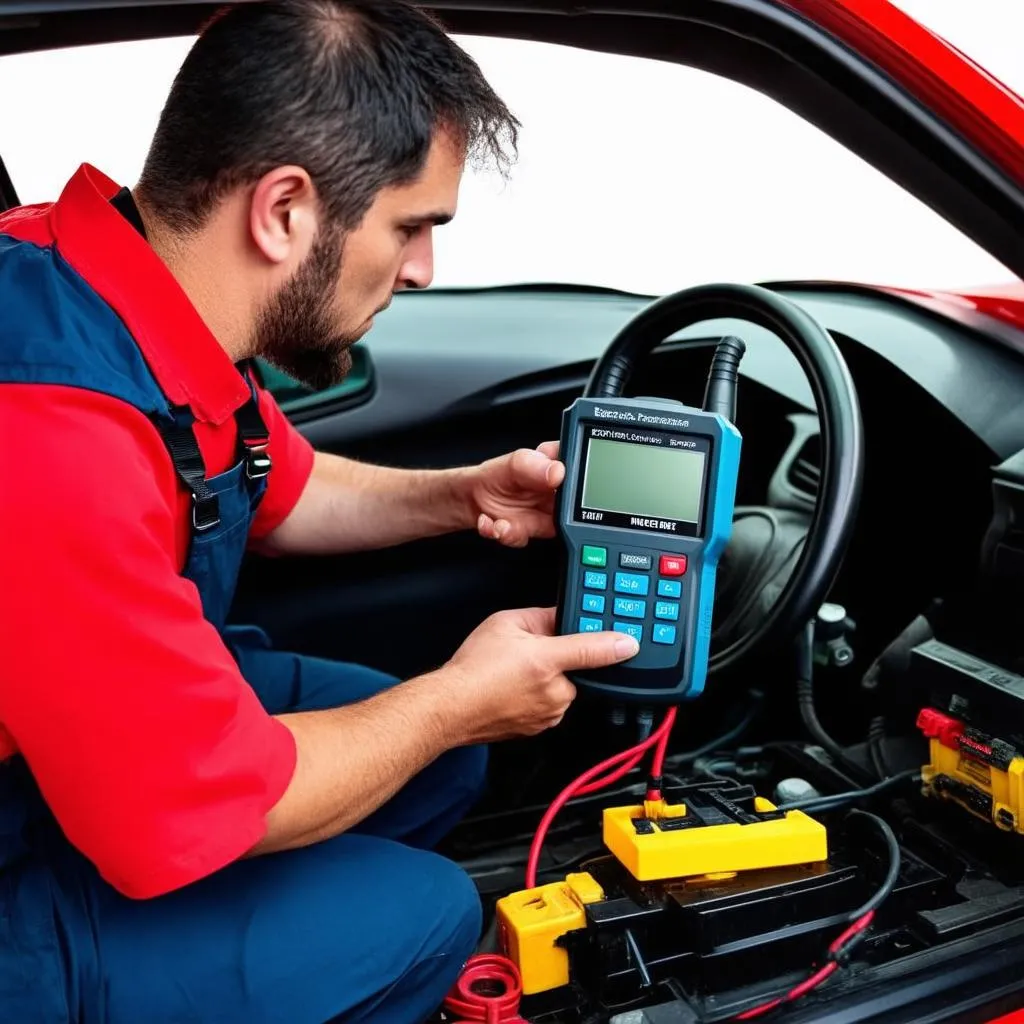 Mécanicien utilisant un outil OBD II