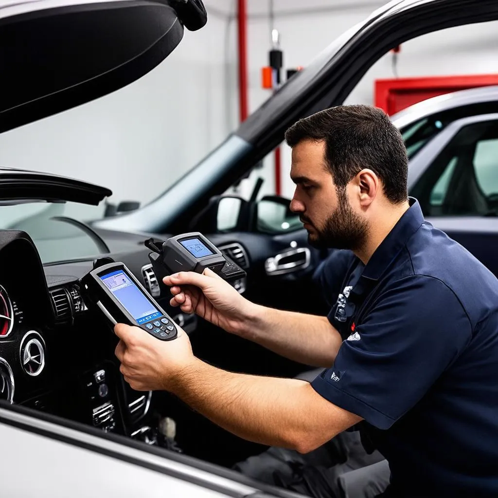 Technicien travaillant sur une Mercedes