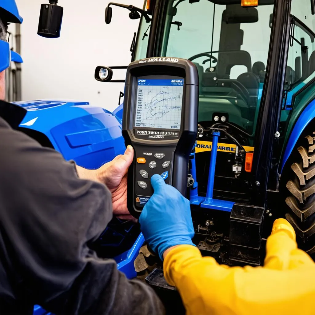 Tracteur New Holland avec outil de diagnostic