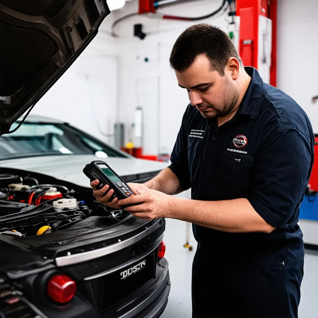 Mécanicien Nissan travaillant sur une voiture