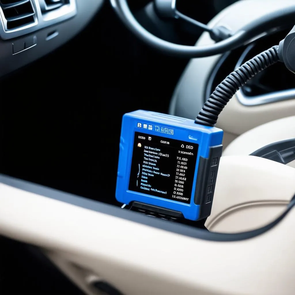 OBD Scanner plugged into a car's computer system