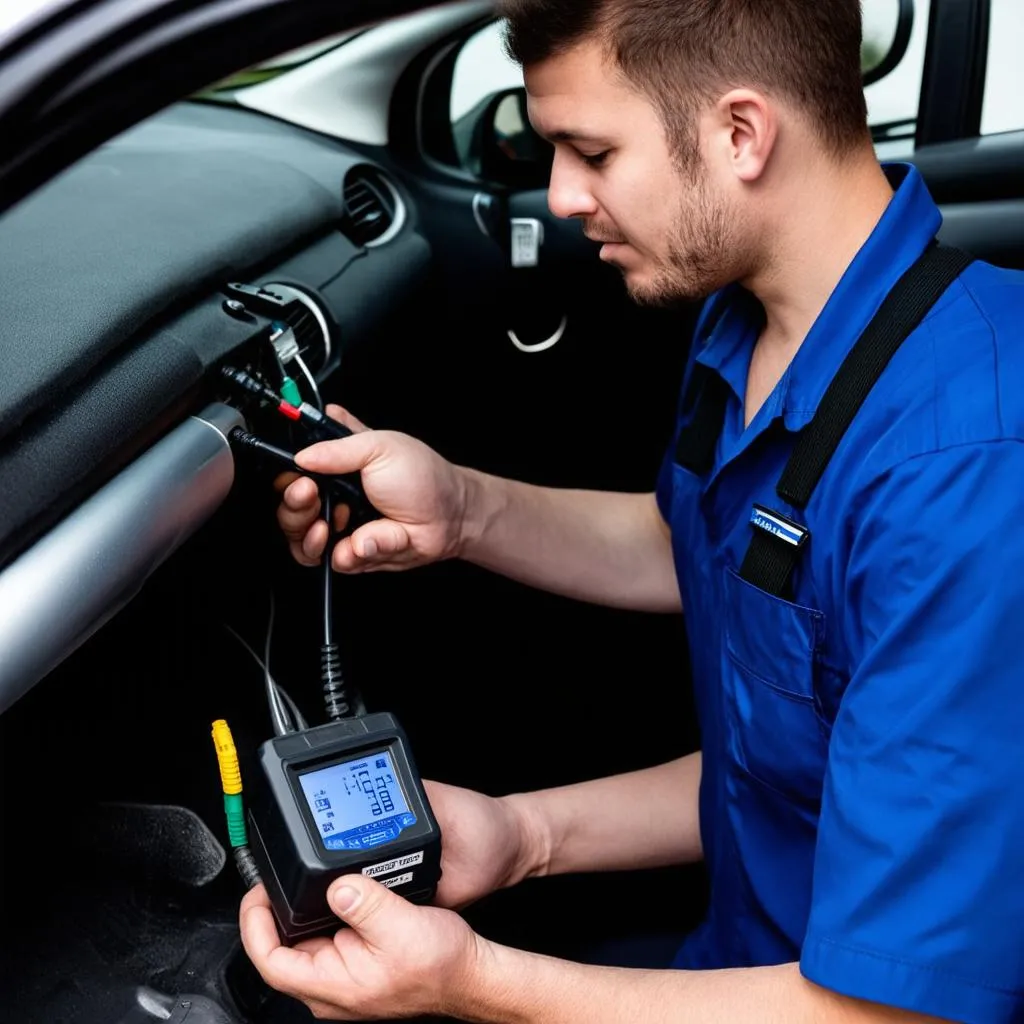 OBD scanner connected to car