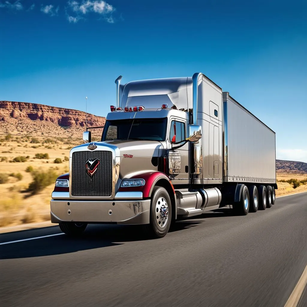 Un camion Peterbilt sur une route ouverte