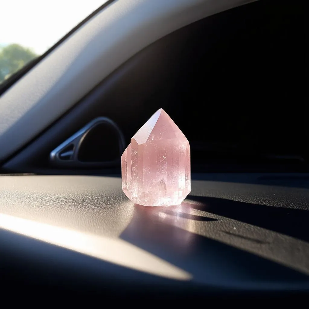 Pink Quartz Crystal on Dashboard