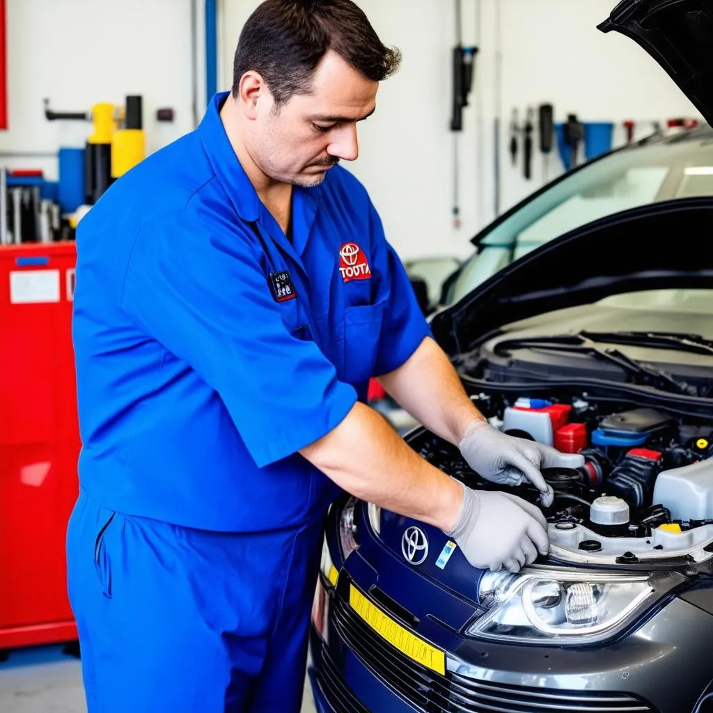 Mécanicien travaillant sur une Toyota