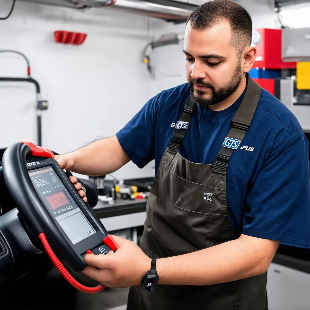 Mechanic using GTS Plus to diagnose a Toyota car