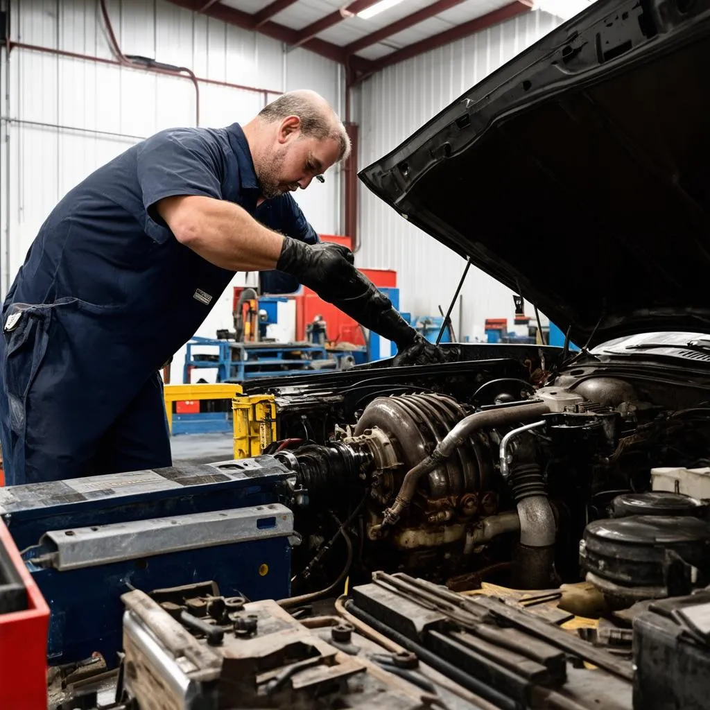 Mécanicien travaillant sur un moteur de camion