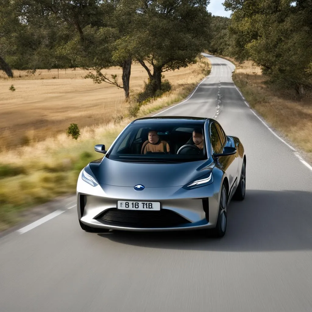 Voiture électrique en train de rouler sur une route de campagne sinueuse