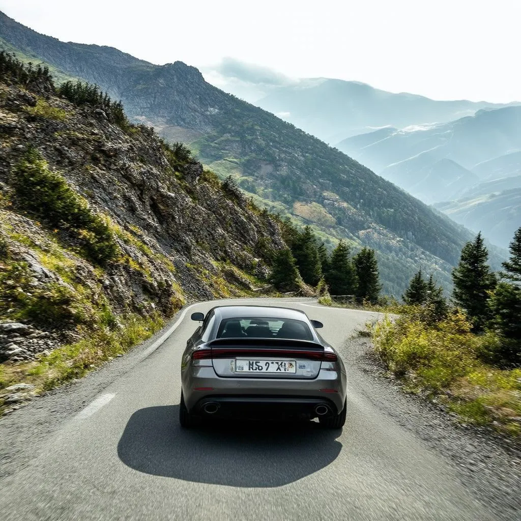 Voiture Roule sur une Route de Montagne