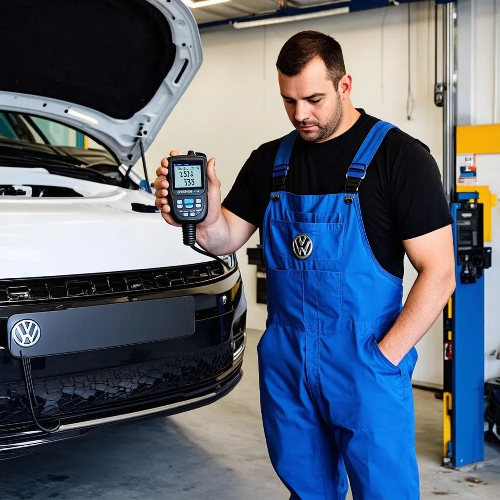 Mechanic Diagnosing a Volkswagen