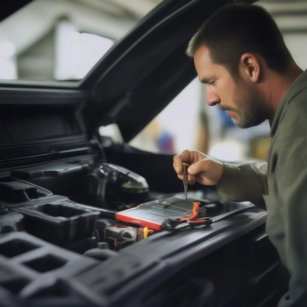 Mécanicien travaillant sur un Ford F-150 2008